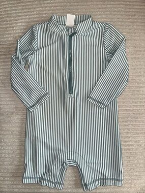 Little Planet By Carter’s Baby Striped Green Zip-Front One-Piece Rash guard